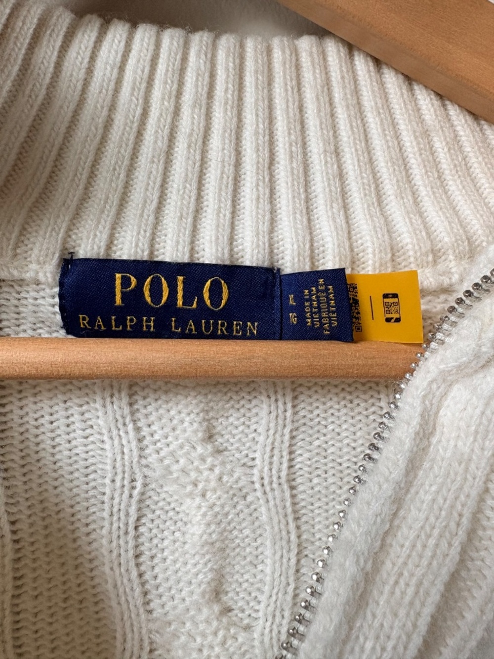 Ralph Lauren Cream Cable Knit Quarter Zip Sweater L - Picture 2 of 8